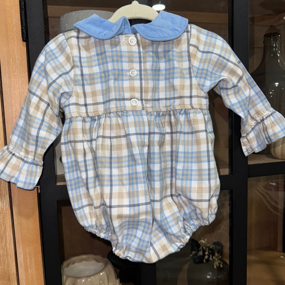 Stitchy Fish plaid bubble romper peter pan corduroy baby girl long sleeve ruffle - Picture 4 of 7